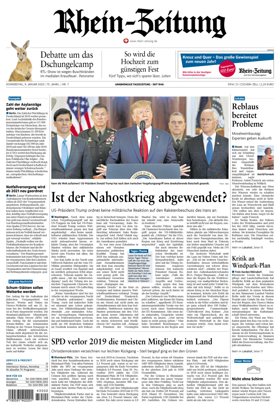 Rhein-Zeitung Kreis Cochem-Zell vom Donnerstag, 09.01.2020