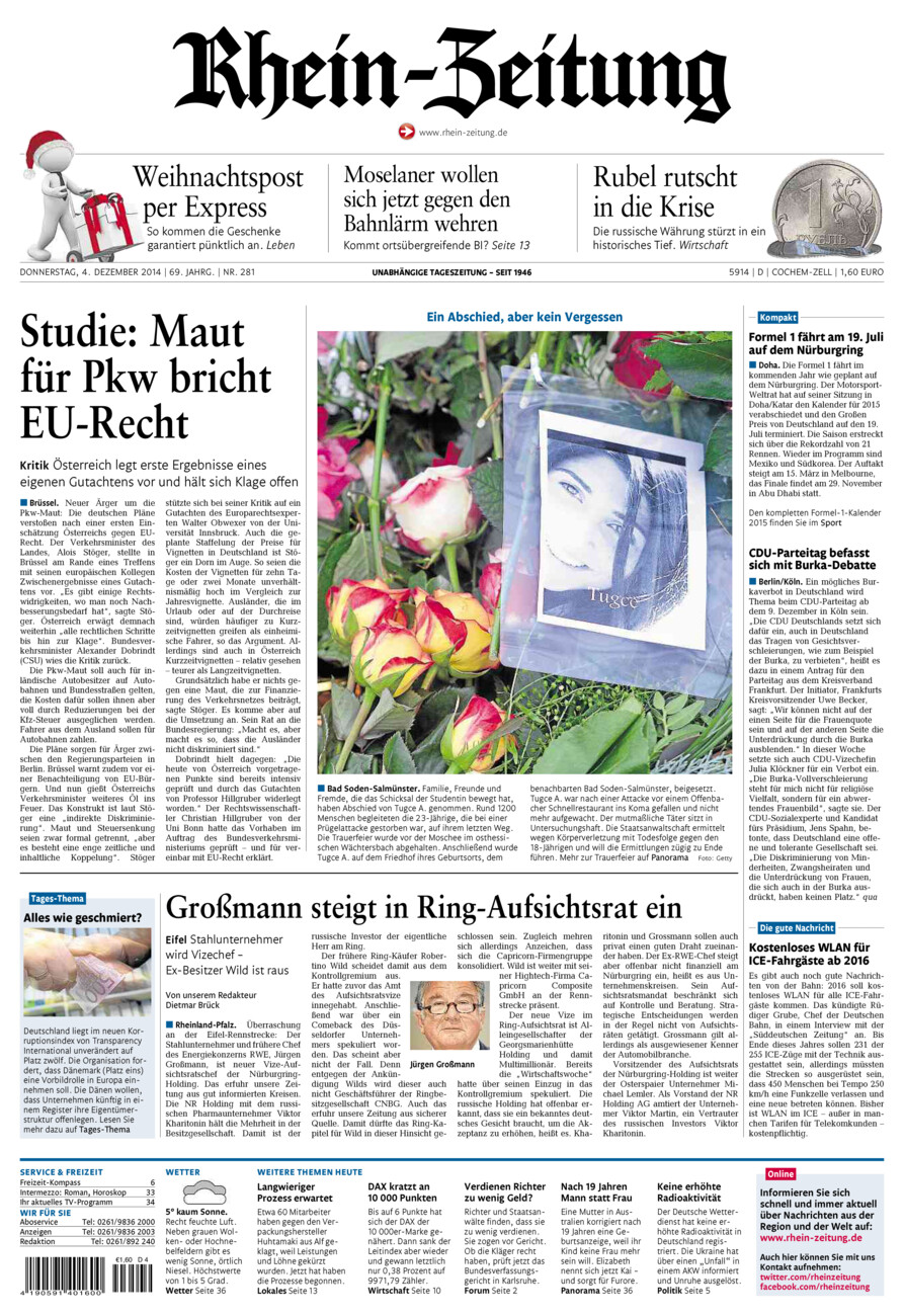 Rhein-Zeitung Kreis Cochem-Zell vom Donnerstag, 04.12.2014