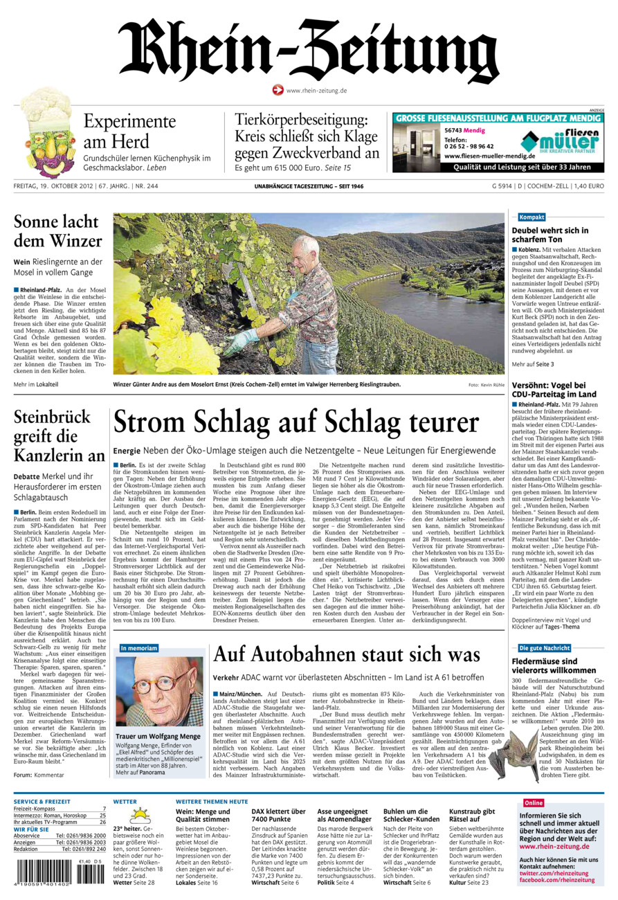 Rhein-Zeitung Kreis Cochem-Zell vom Freitag, 19.10.2012