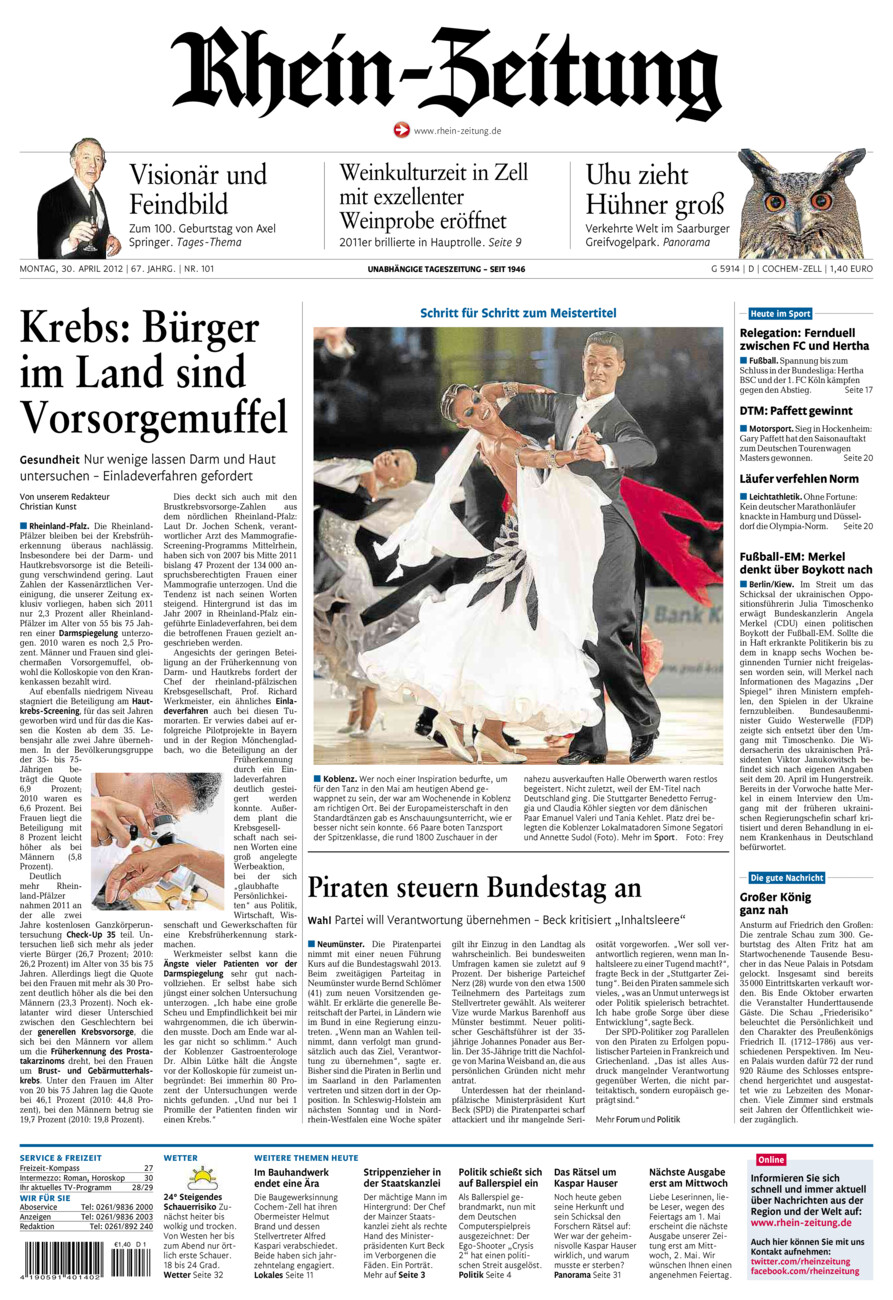 Rhein-Zeitung Kreis Cochem-Zell vom Montag, 30.04.2012
