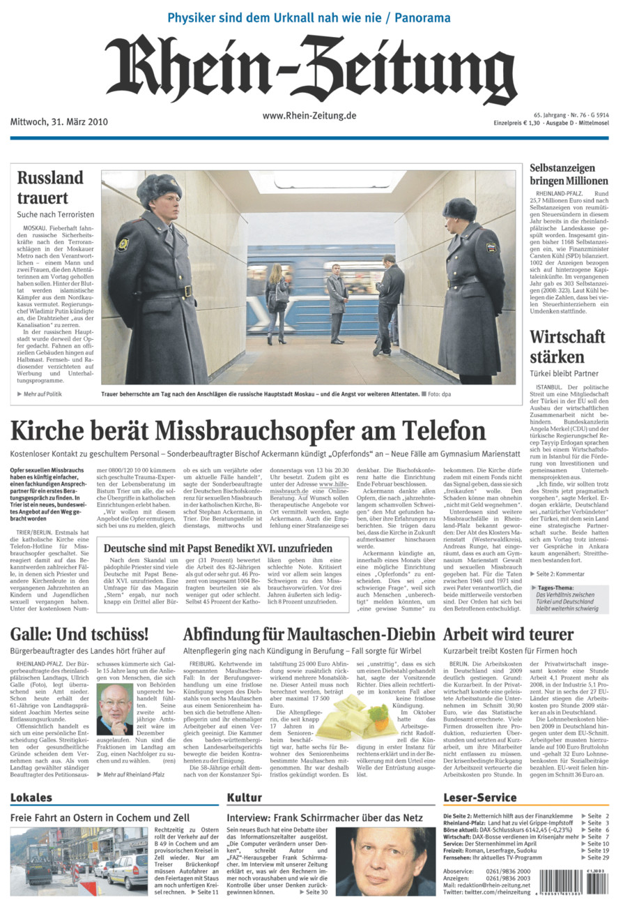Rhein-Zeitung Kreis Cochem-Zell vom Mittwoch, 31.03.2010