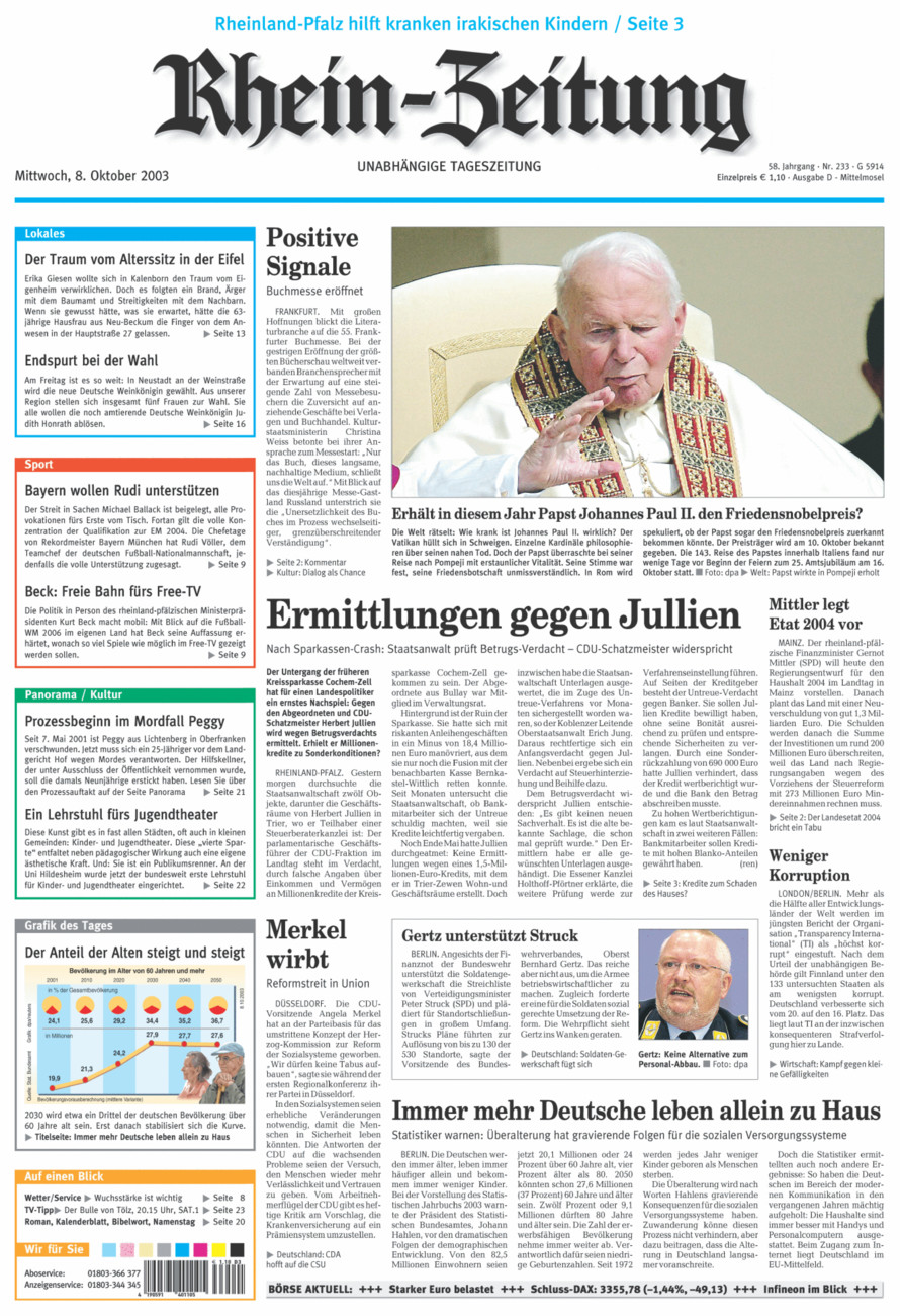 Rhein-Zeitung Kreis Cochem-Zell vom Mittwoch, 08.10.2003