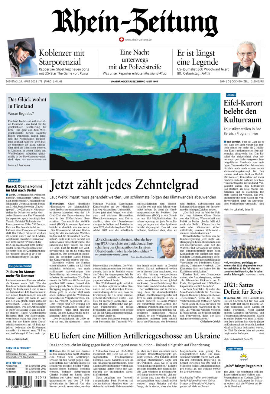 Rhein-Zeitung Kreis Cochem-Zell vom Dienstag, 21.03.2023