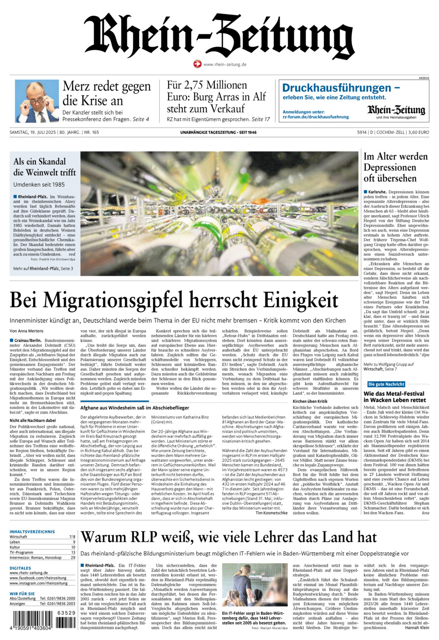 Rhein-Zeitung Kreis Cochem-Zell vom Samstag, 19.07.2025