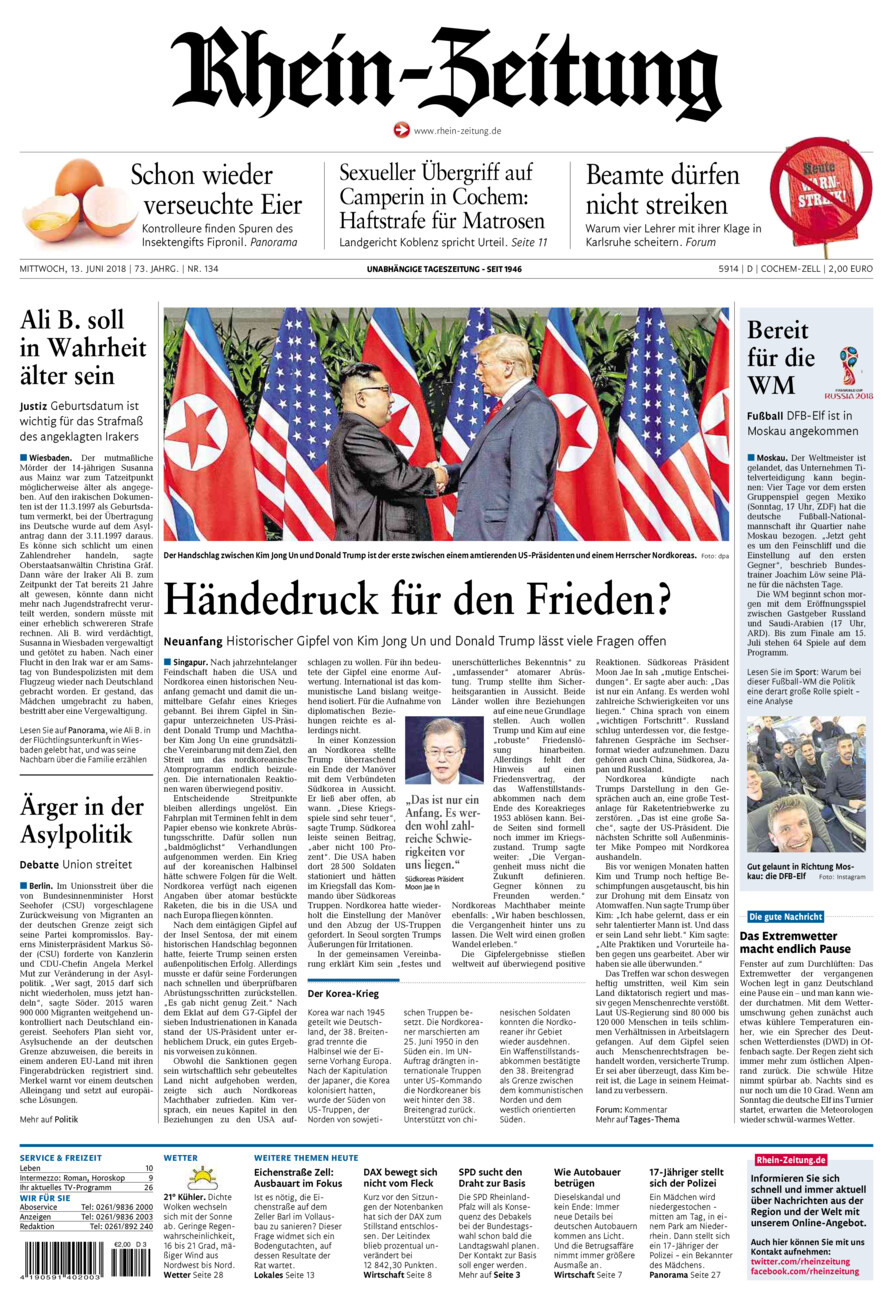 Rhein-Zeitung Kreis Cochem-Zell vom Mittwoch, 13.06.2018