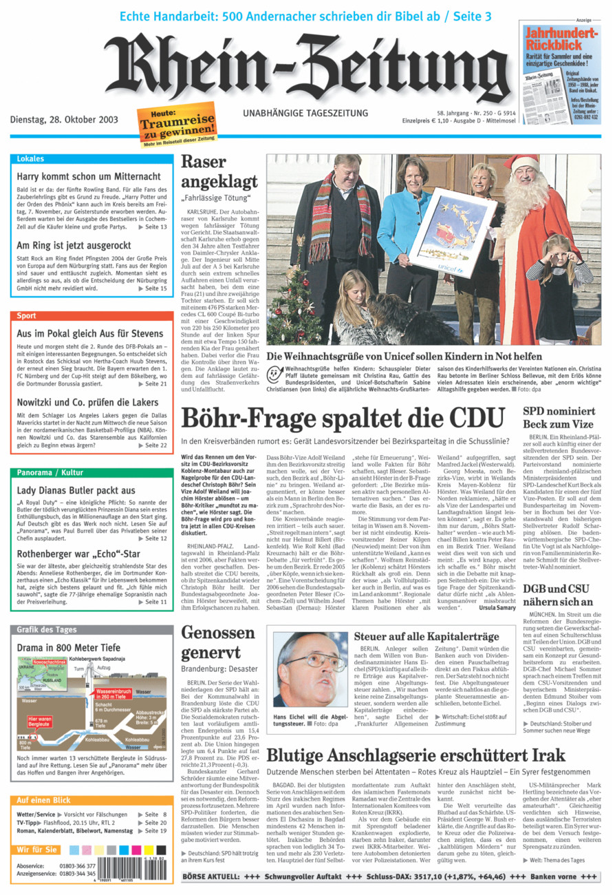 Rhein-Zeitung Kreis Cochem-Zell vom Dienstag, 28.10.2003