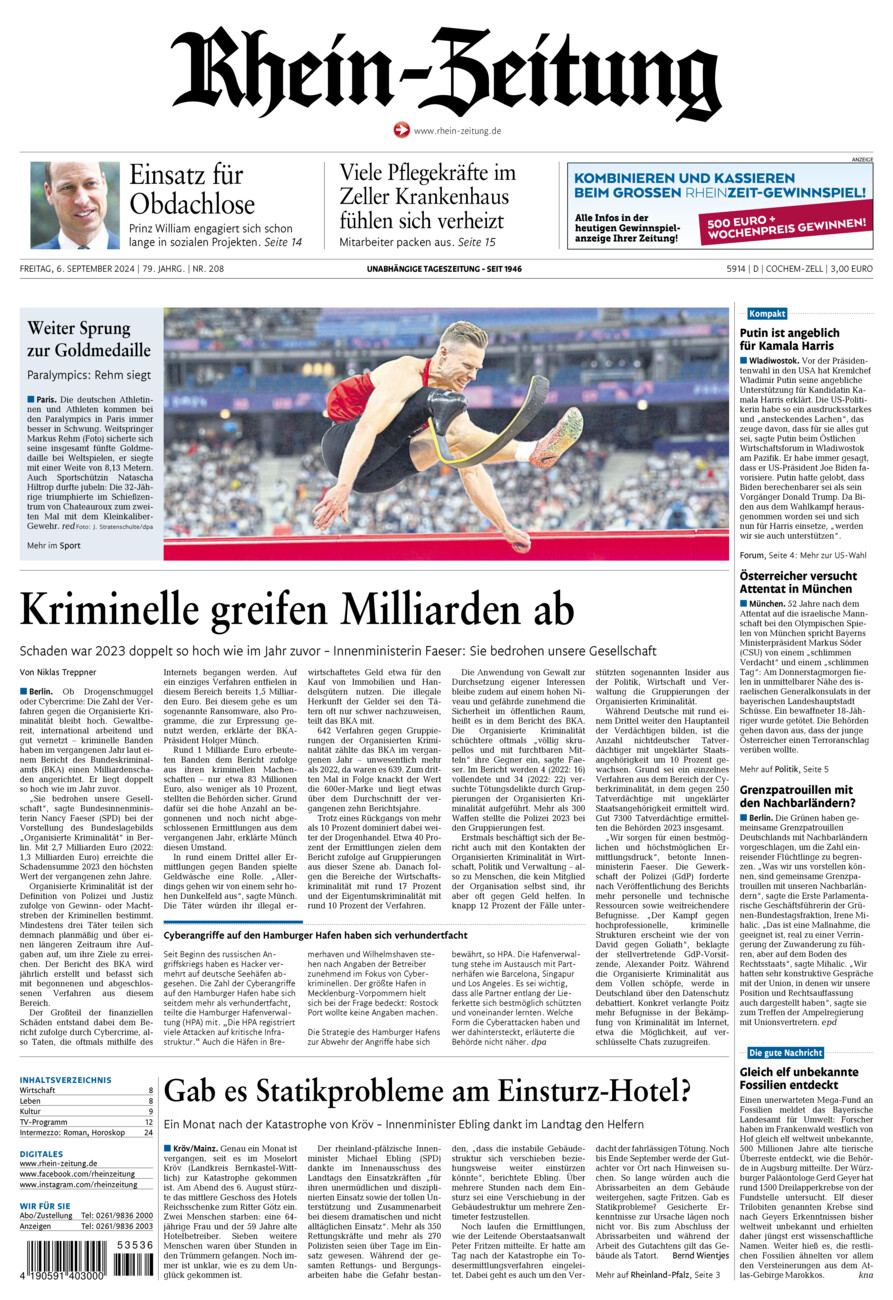 Rhein-Zeitung Kreis Cochem-Zell vom Freitag, 06.09.2024