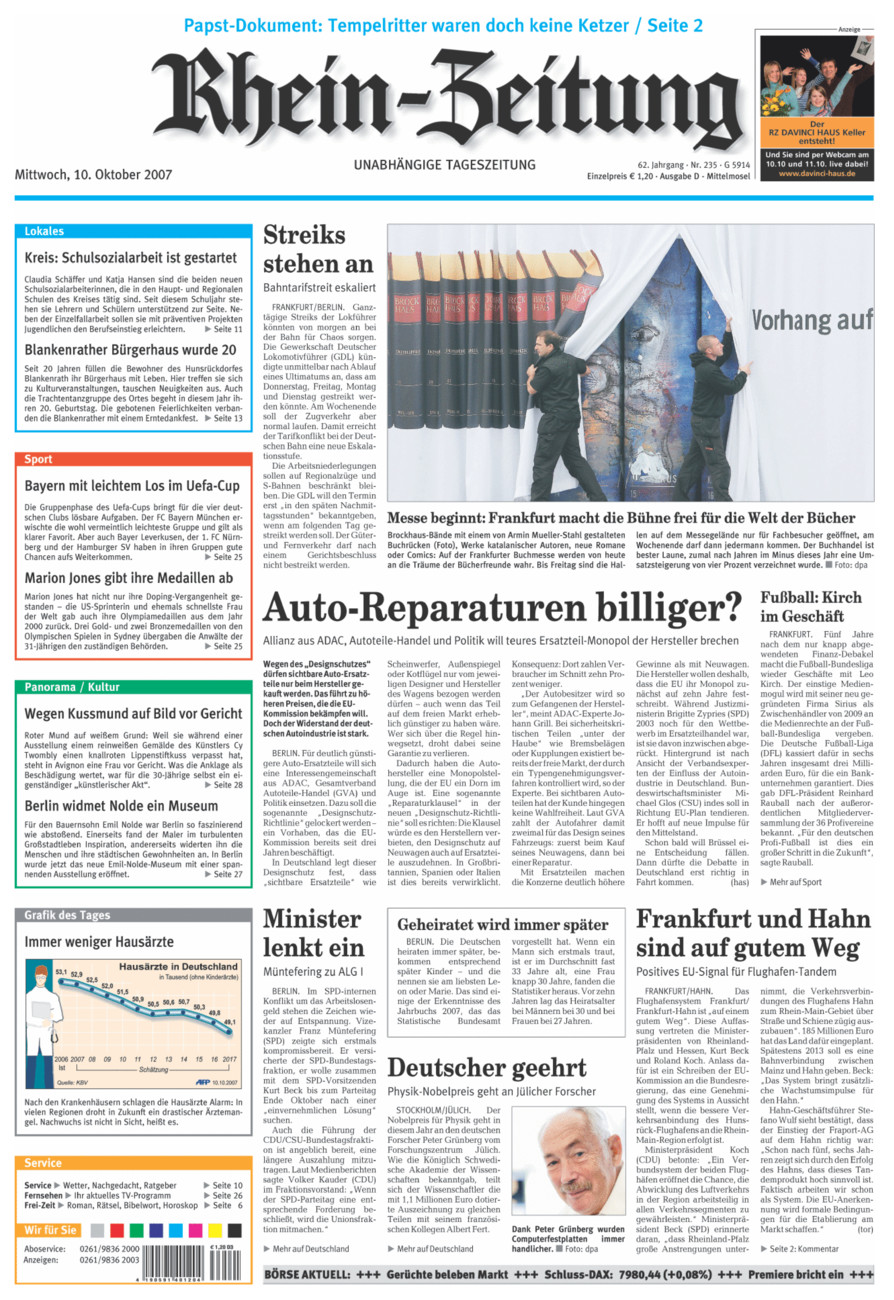 Rhein-Zeitung Kreis Cochem-Zell vom Mittwoch, 10.10.2007