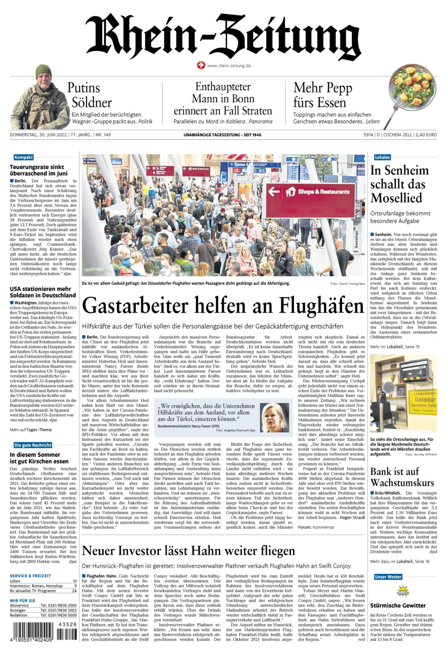Rhein-Zeitung Kreis Cochem-Zell vom Donnerstag, 30.06.2022
