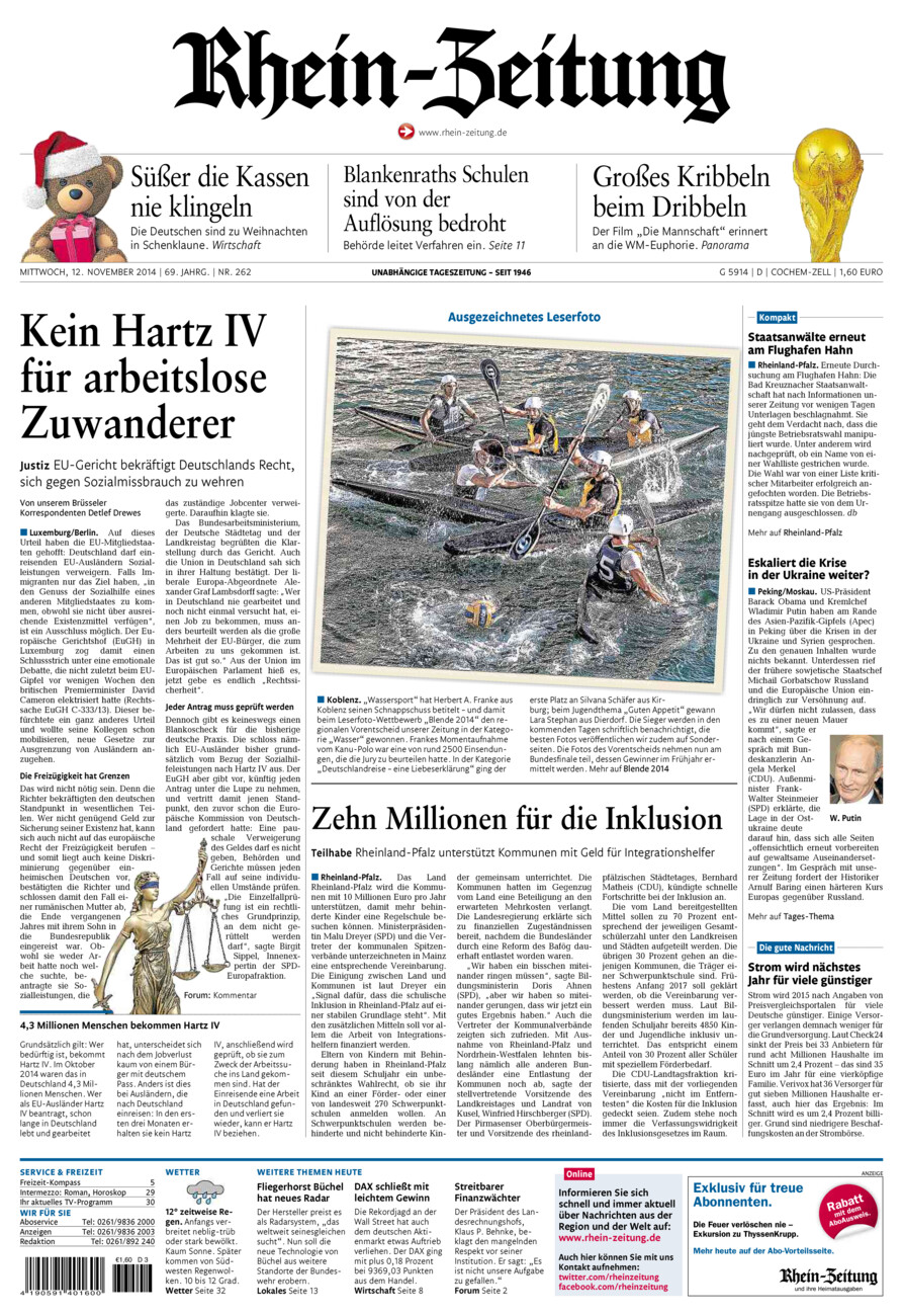 Rhein-Zeitung Kreis Cochem-Zell vom Mittwoch, 12.11.2014