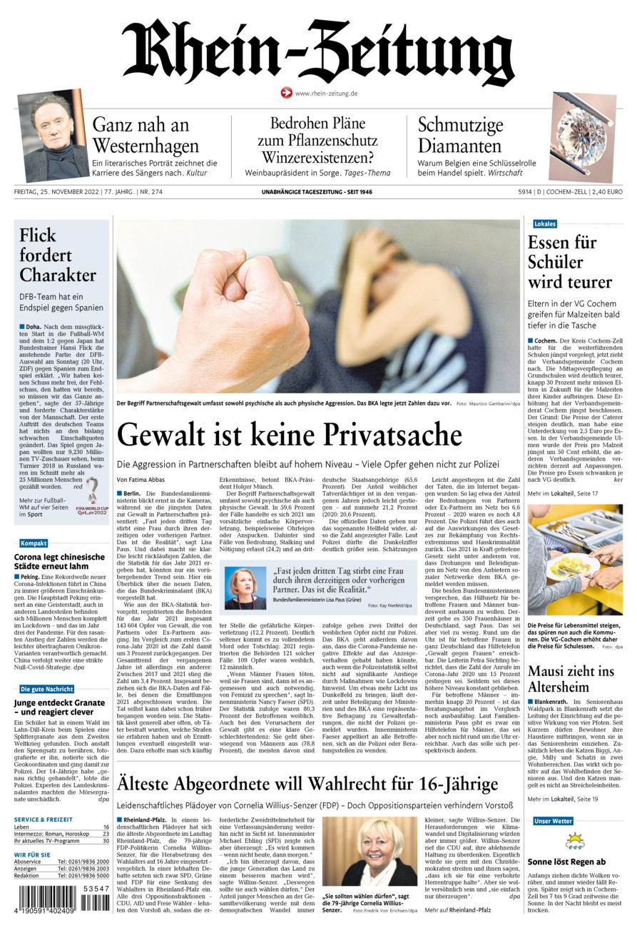 Rhein-Zeitung Kreis Cochem-Zell vom Freitag, 25.11.2022
