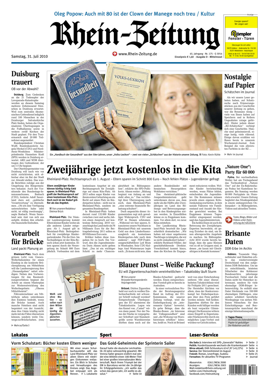 Rhein-Zeitung Kreis Cochem-Zell vom Samstag, 31.07.2010