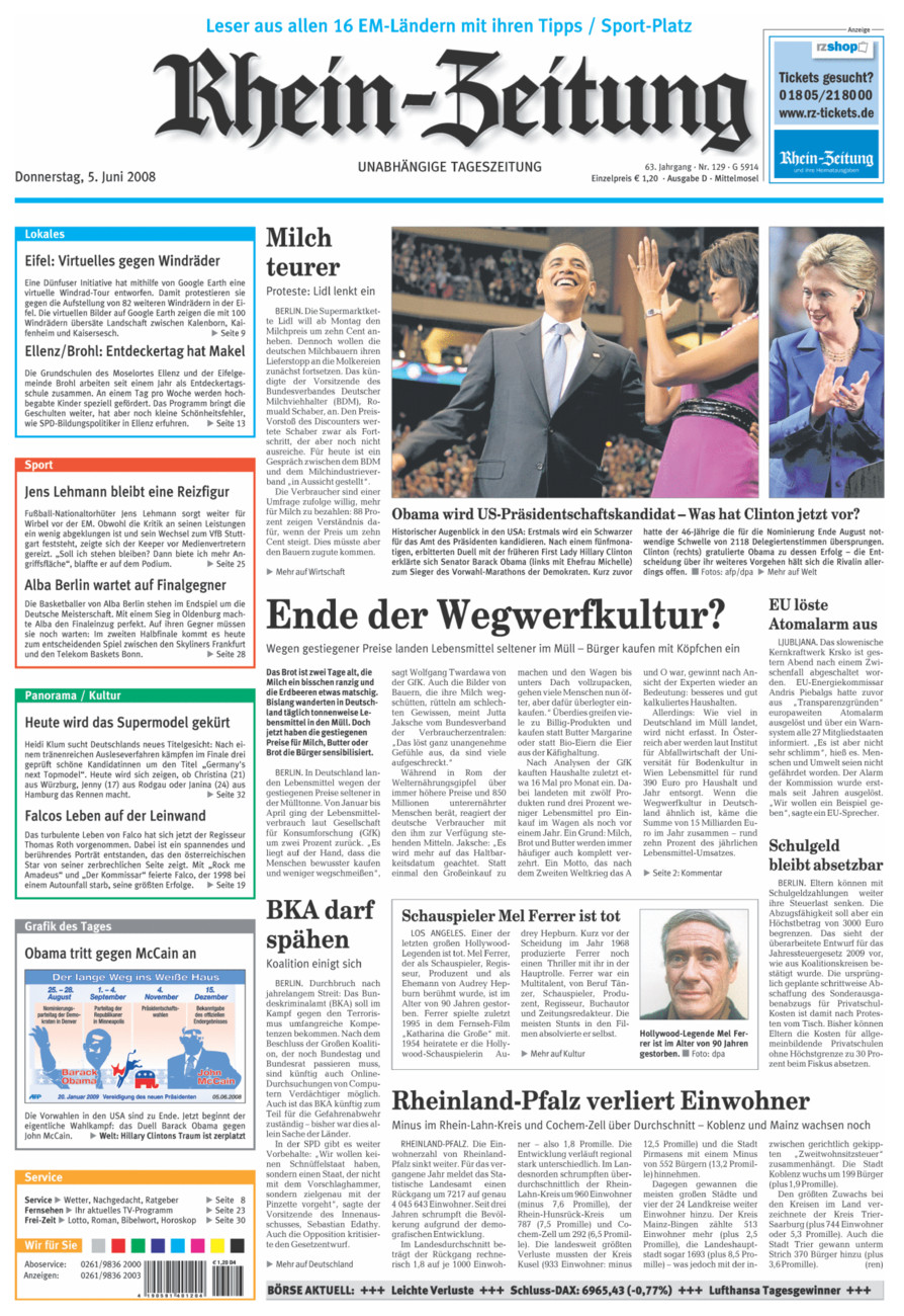 Rhein-Zeitung Kreis Cochem-Zell vom Donnerstag, 05.06.2008