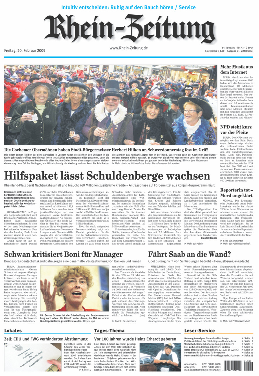 Rhein-Zeitung Kreis Cochem-Zell vom Freitag, 20.02.2009