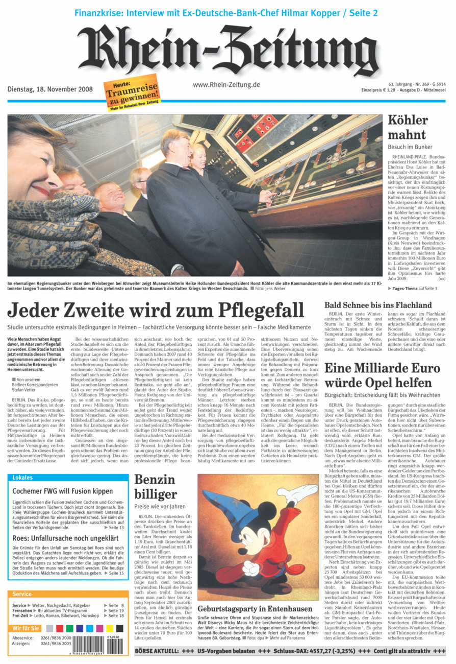 Rhein-Zeitung Kreis Cochem-Zell vom Dienstag, 18.11.2008