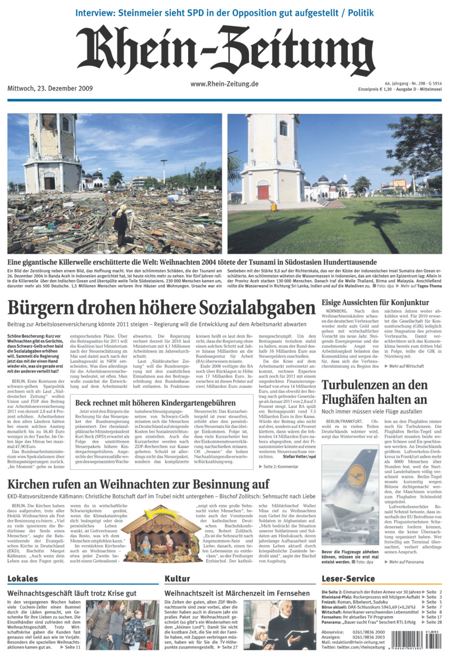 Rhein-Zeitung Kreis Cochem-Zell vom Mittwoch, 23.12.2009