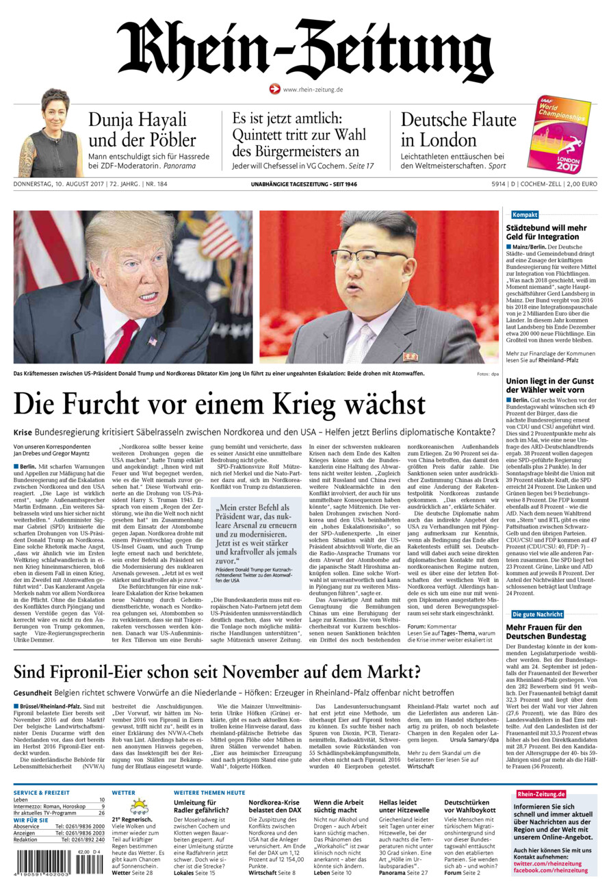 Rhein-Zeitung Kreis Cochem-Zell vom Donnerstag, 10.08.2017
