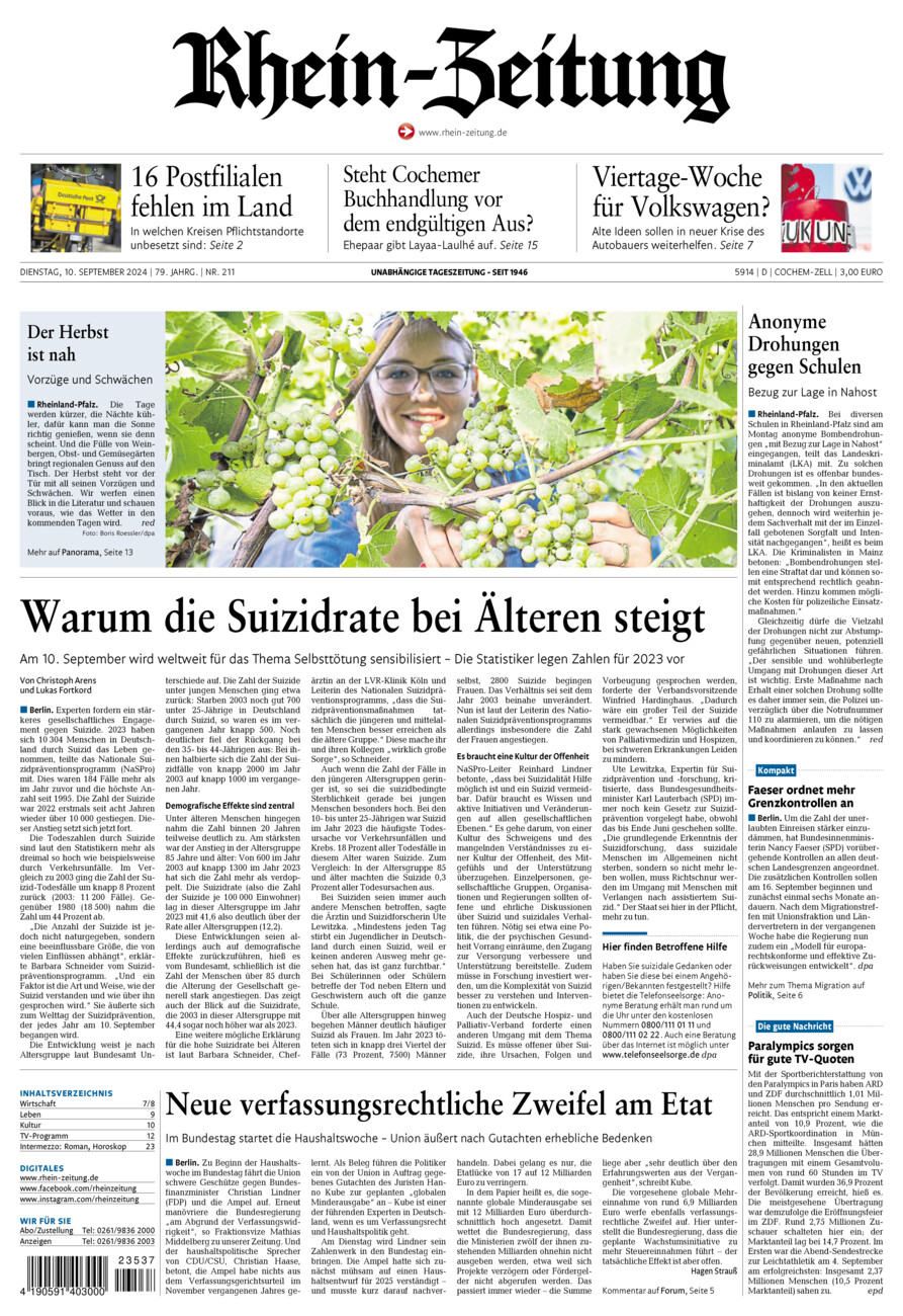 Rhein-Zeitung Kreis Cochem-Zell vom Dienstag, 10.09.2024