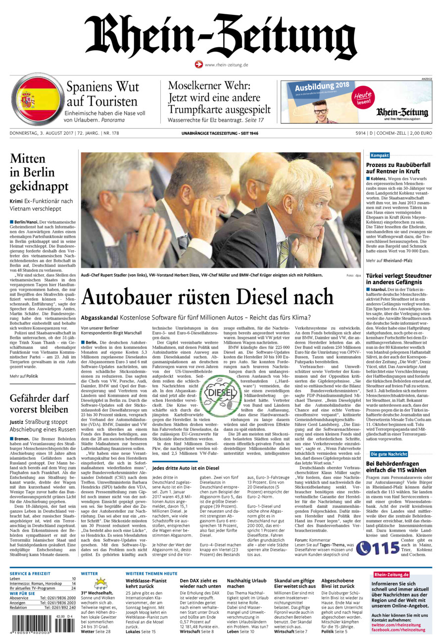 Rhein-Zeitung Kreis Cochem-Zell vom Donnerstag, 03.08.2017