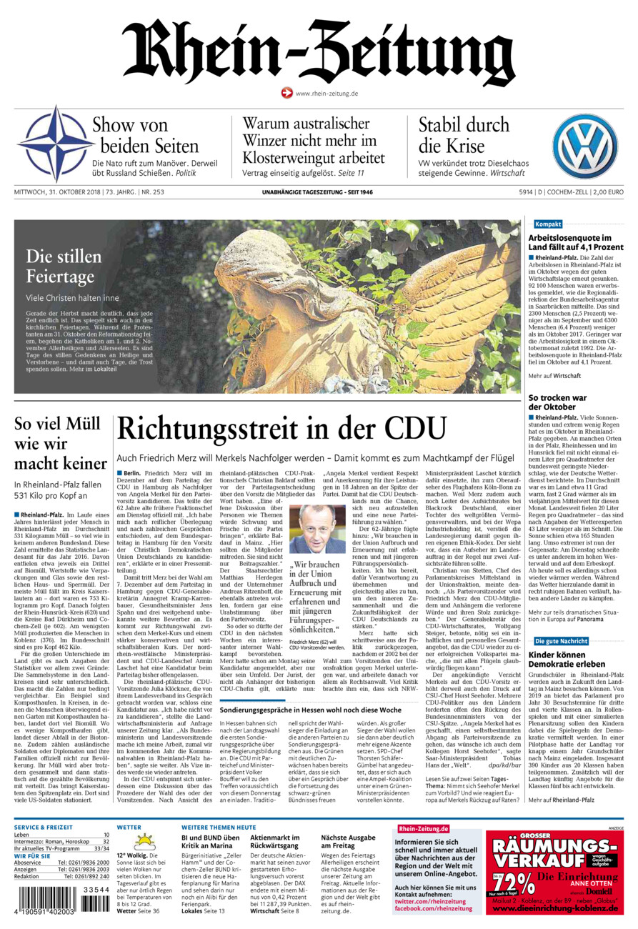 Rhein-Zeitung Kreis Cochem-Zell vom Mittwoch, 31.10.2018
