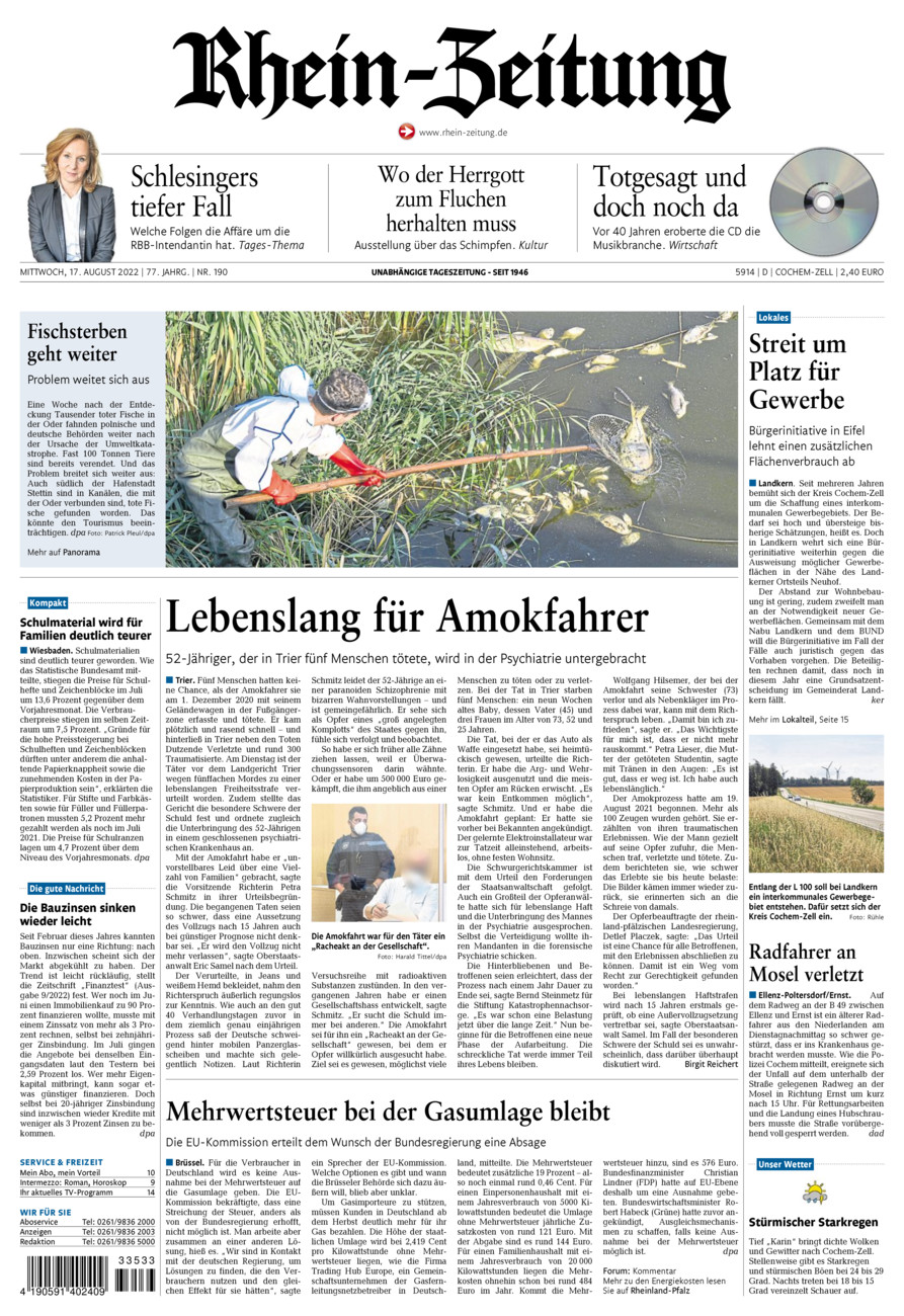 Rhein-Zeitung Kreis Cochem-Zell vom Mittwoch, 17.08.2022