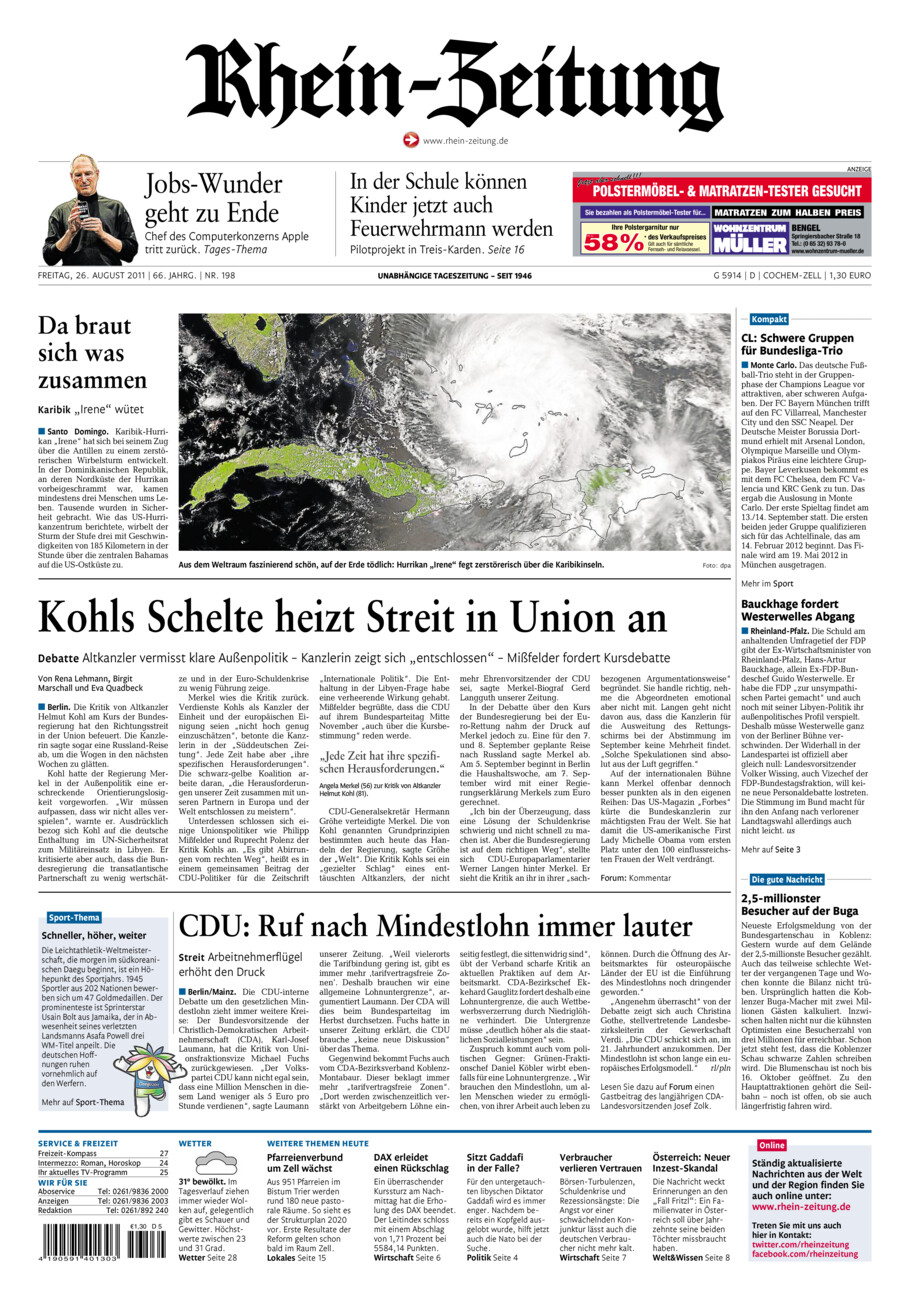 Rhein-Zeitung Kreis Cochem-Zell vom Freitag, 26.08.2011