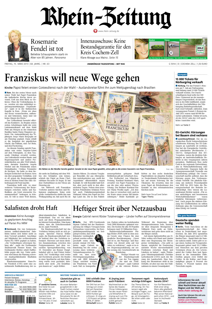 Rhein-Zeitung Kreis Cochem-Zell vom Freitag, 15.03.2013