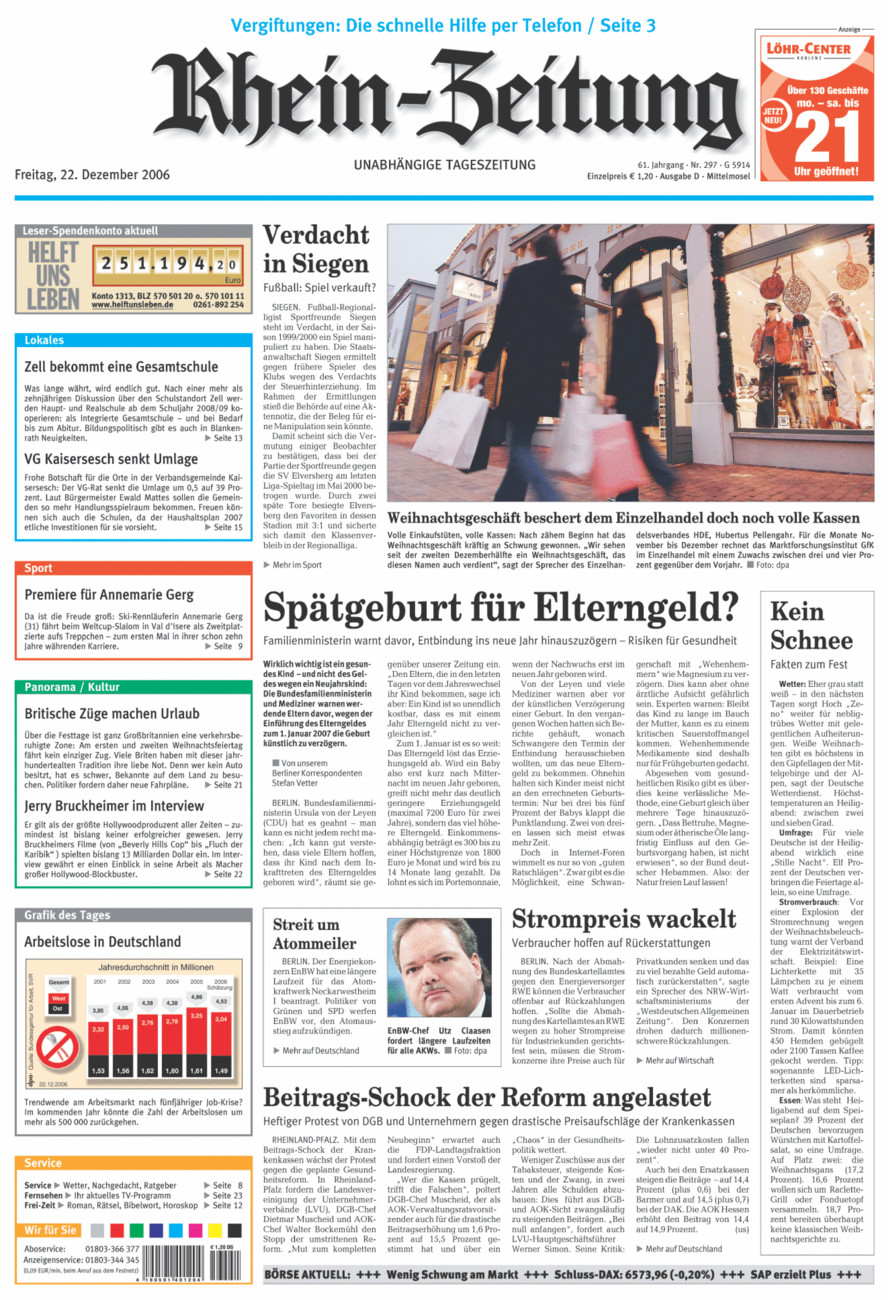 Rhein-Zeitung Kreis Cochem-Zell vom Freitag, 22.12.2006