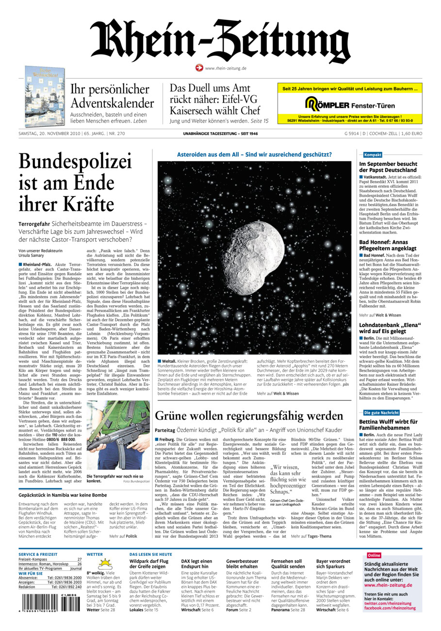 Rhein-Zeitung Kreis Cochem-Zell vom Samstag, 20.11.2010