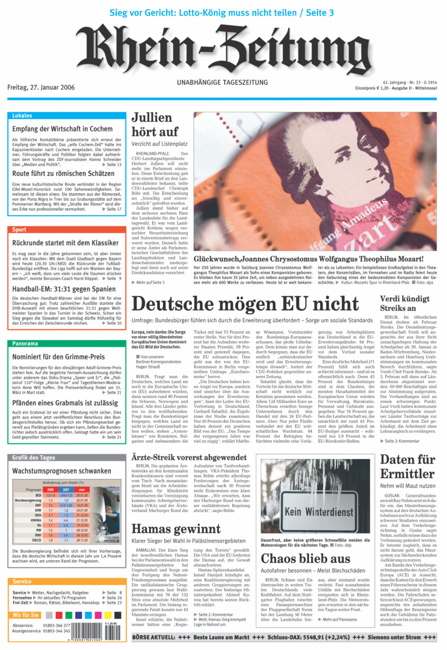 Rhein-Zeitung Kreis Cochem-Zell vom Freitag, 27.01.2006