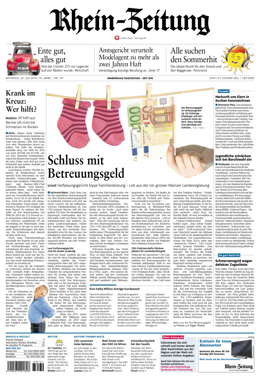 Rhein-Zeitung Kreis Cochem-Zell vom Mittwoch, 22.07.2015