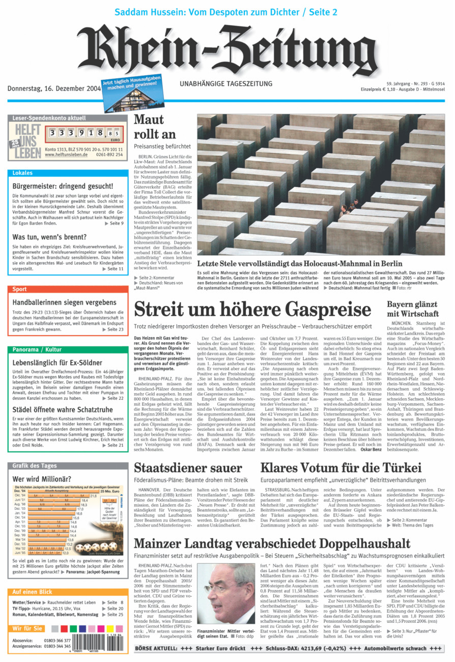 Rhein-Zeitung Kreis Cochem-Zell vom Donnerstag, 16.12.2004
