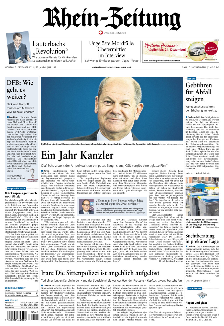 Rhein-Zeitung Kreis Cochem-Zell vom Montag, 05.12.2022