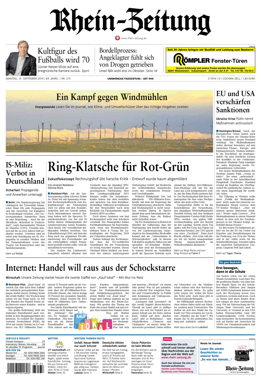 Rhein-Zeitung Kreis Cochem-Zell vom Samstag, 13.09.2014