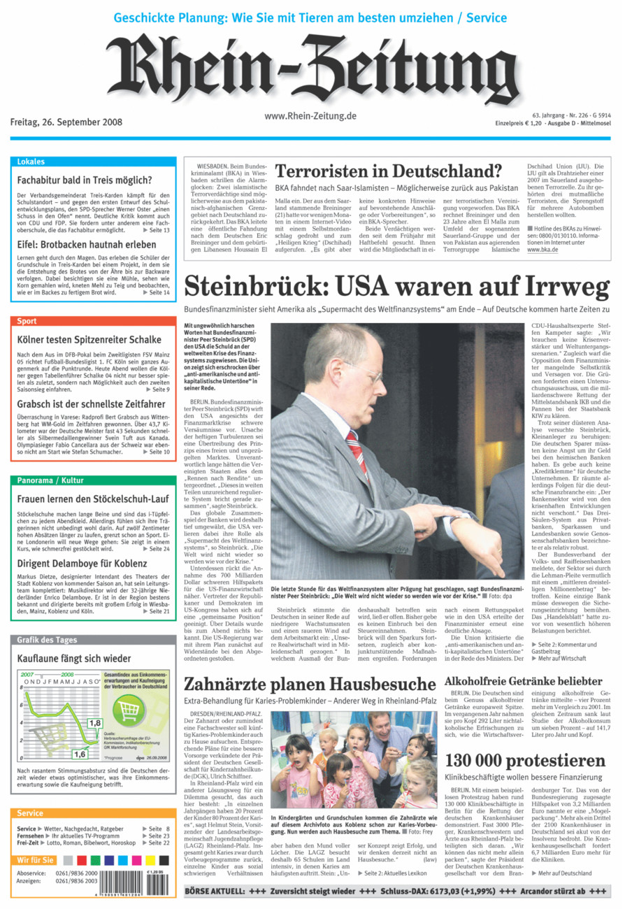 Rhein-Zeitung Kreis Cochem-Zell vom Freitag, 26.09.2008