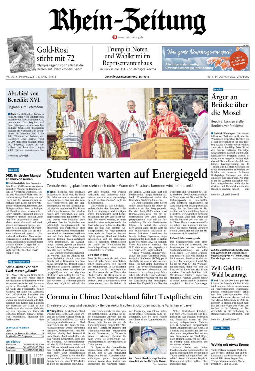 Rhein-Zeitung Kreis Cochem-Zell vom Freitag, 06.01.2023