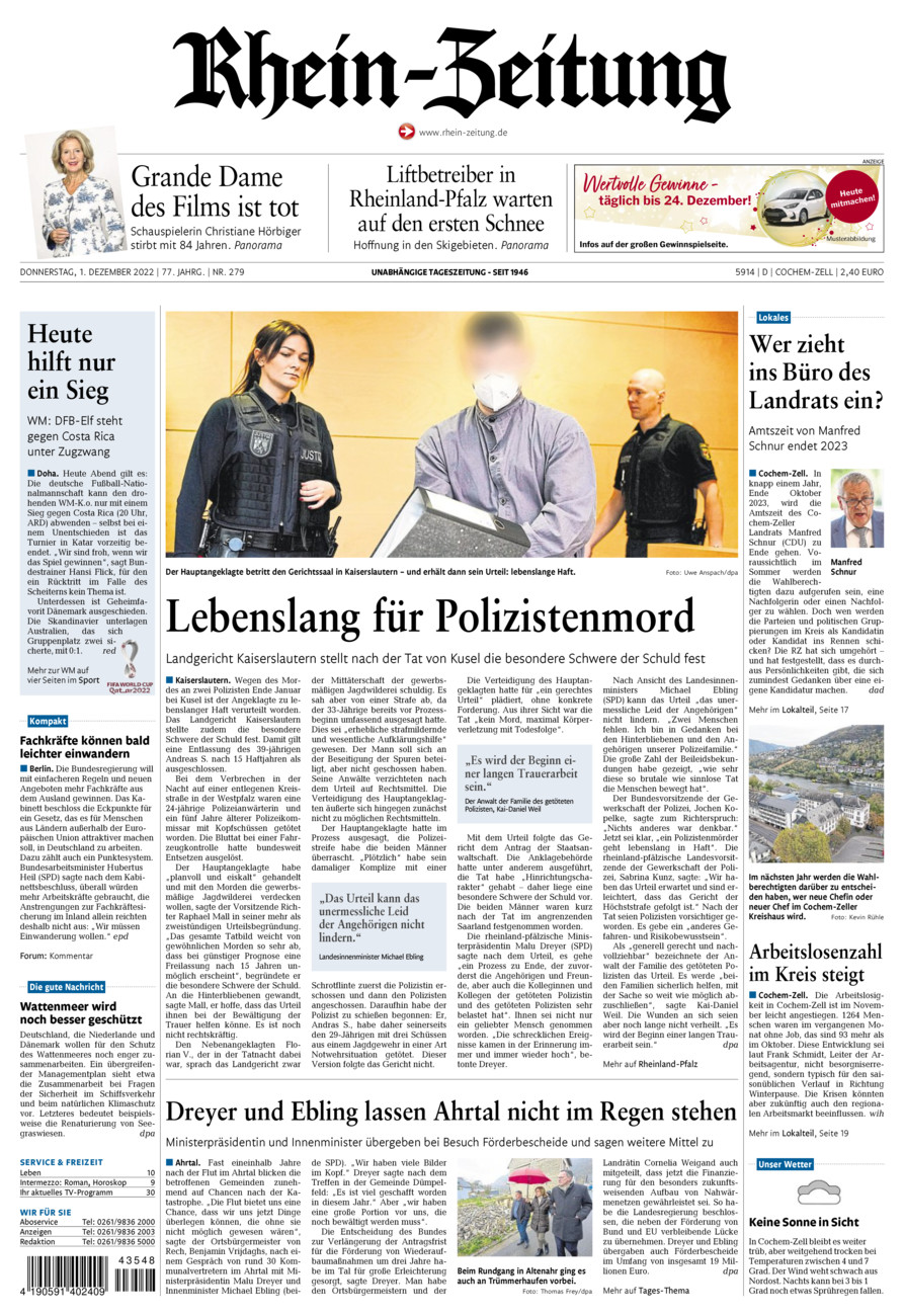 Rhein-Zeitung Kreis Cochem-Zell vom Donnerstag, 01.12.2022