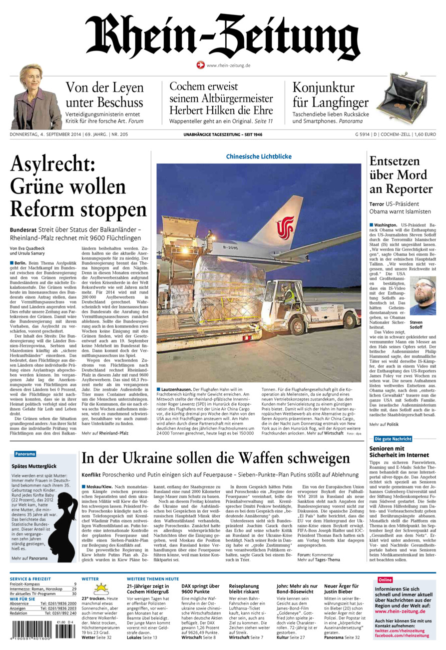 Rhein-Zeitung Kreis Cochem-Zell vom Donnerstag, 04.09.2014