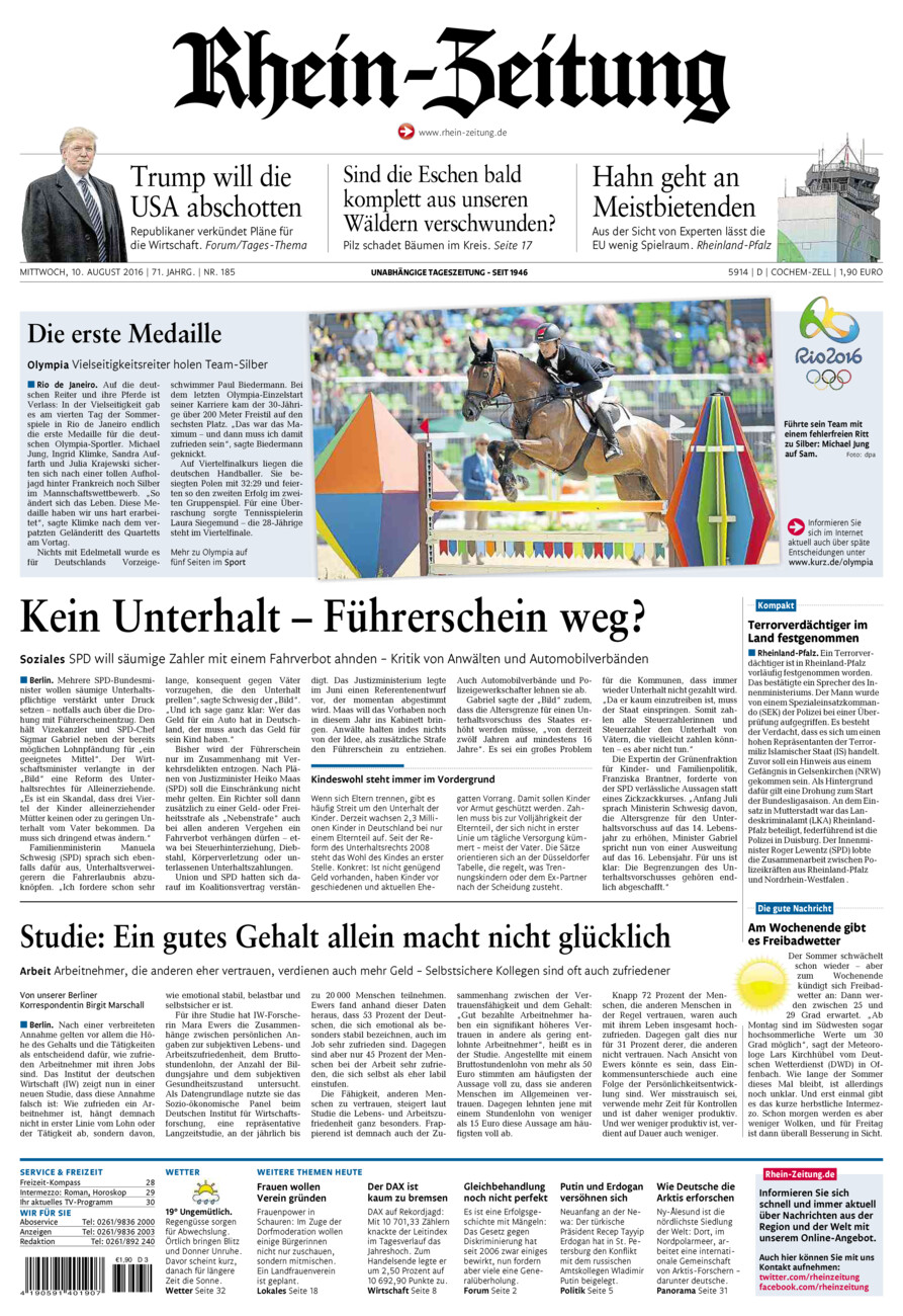 Rhein-Zeitung Kreis Cochem-Zell vom Mittwoch, 10.08.2016
