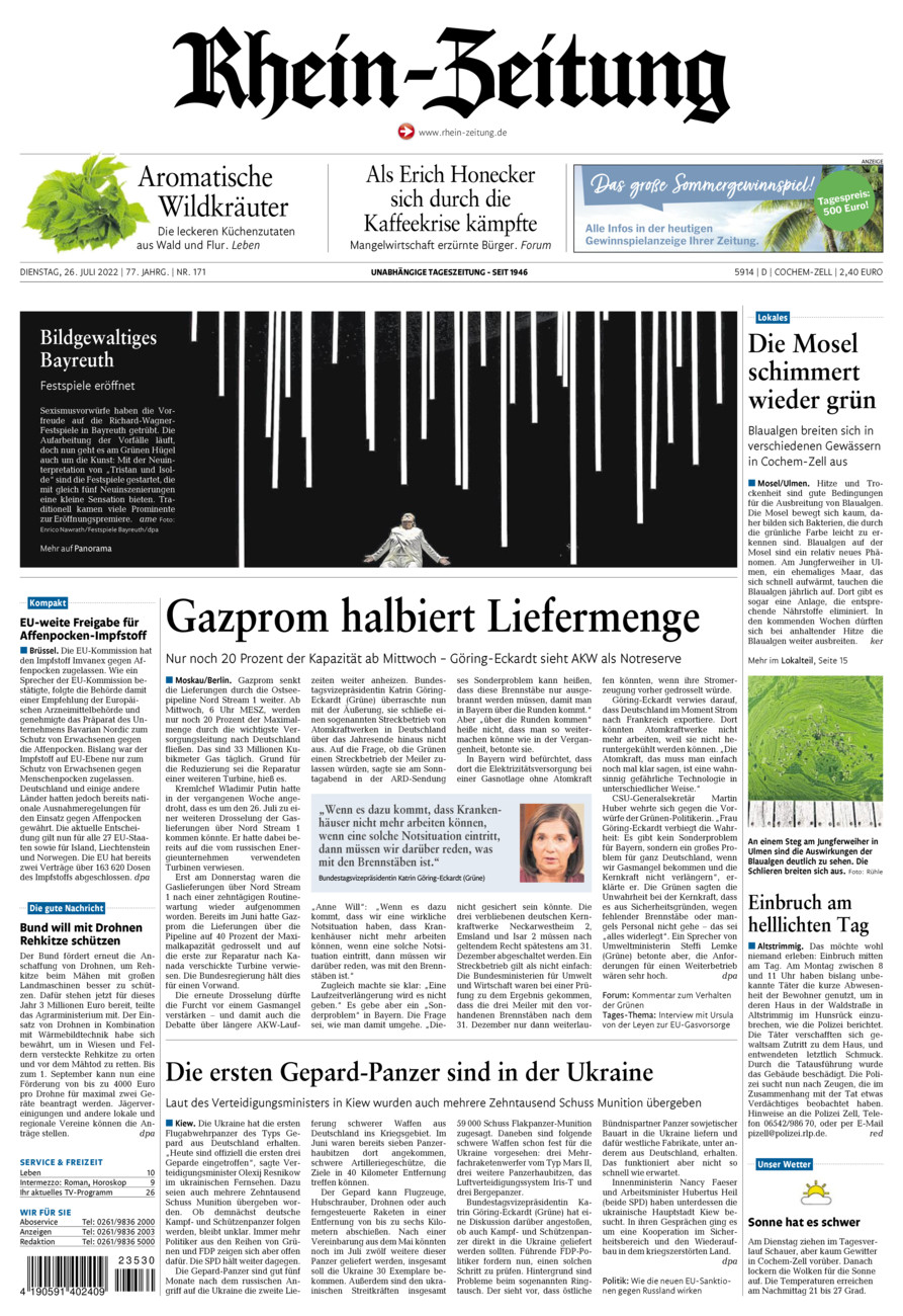 Rhein-Zeitung Kreis Cochem-Zell vom Dienstag, 26.07.2022