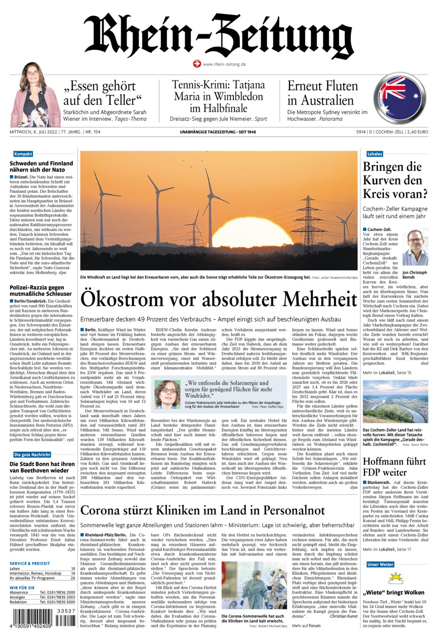 Rhein-Zeitung Kreis Cochem-Zell vom Mittwoch, 06.07.2022