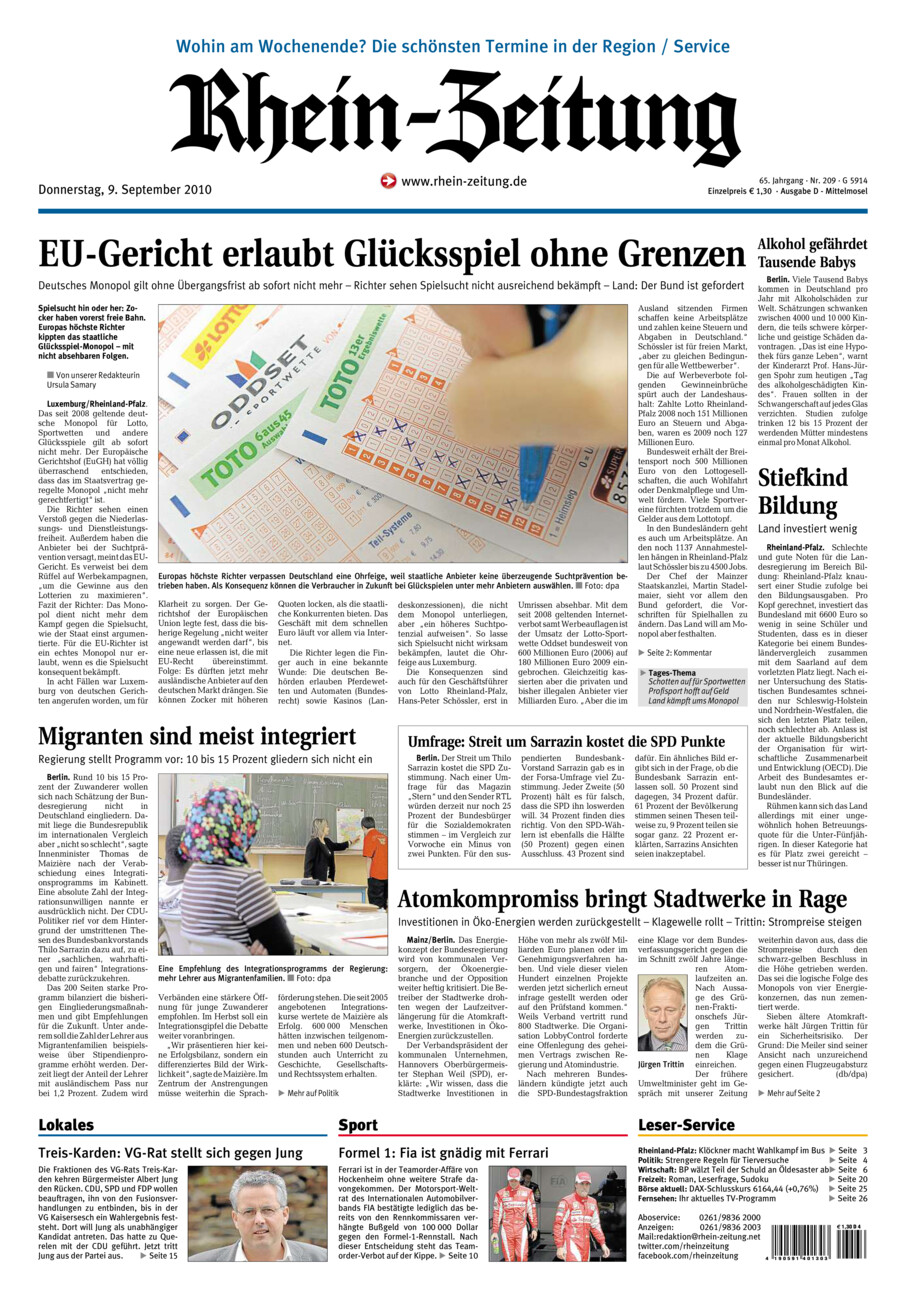 Rhein-Zeitung Kreis Cochem-Zell vom Donnerstag, 09.09.2010