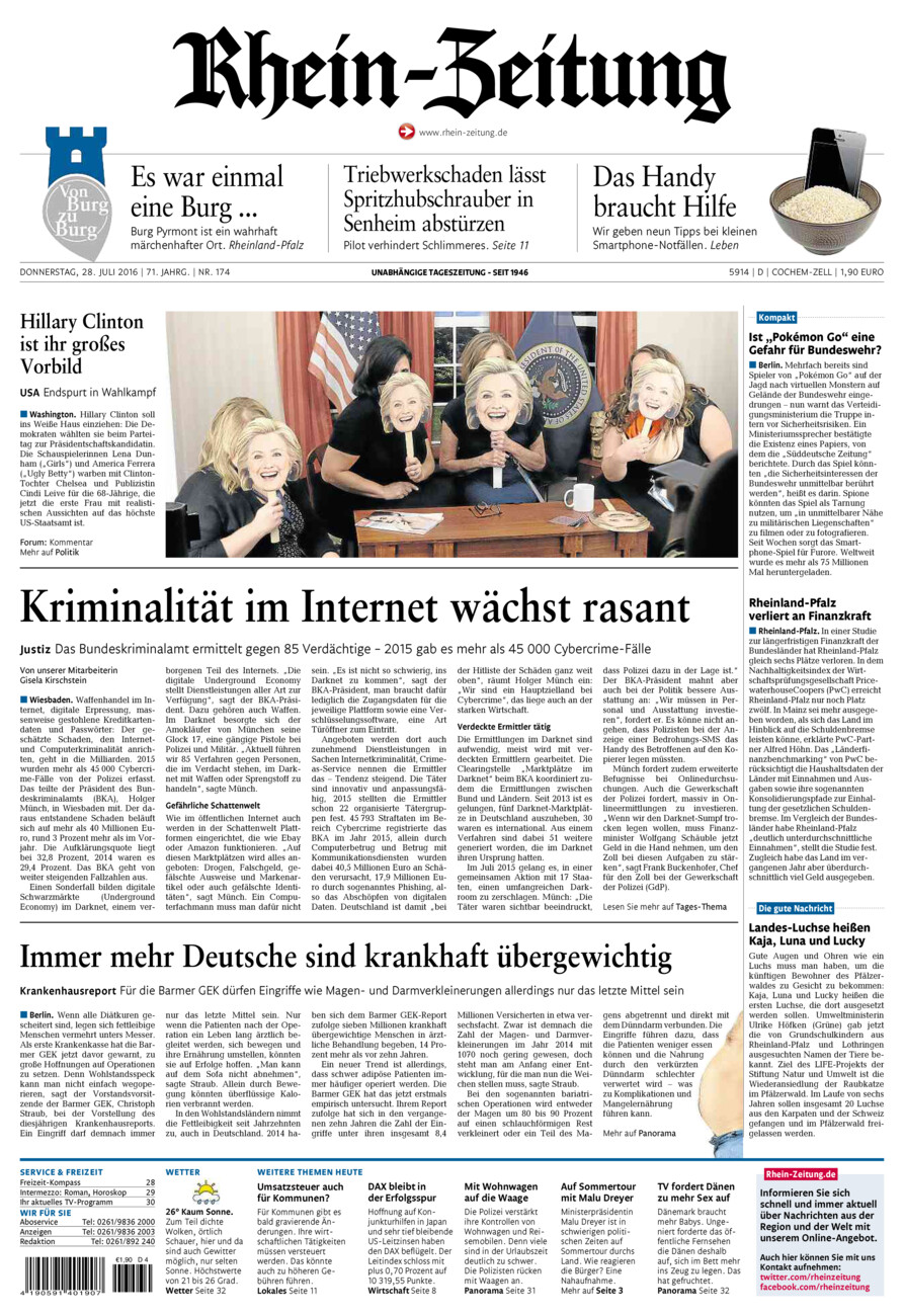 Rhein-Zeitung Kreis Cochem-Zell vom Donnerstag, 28.07.2016