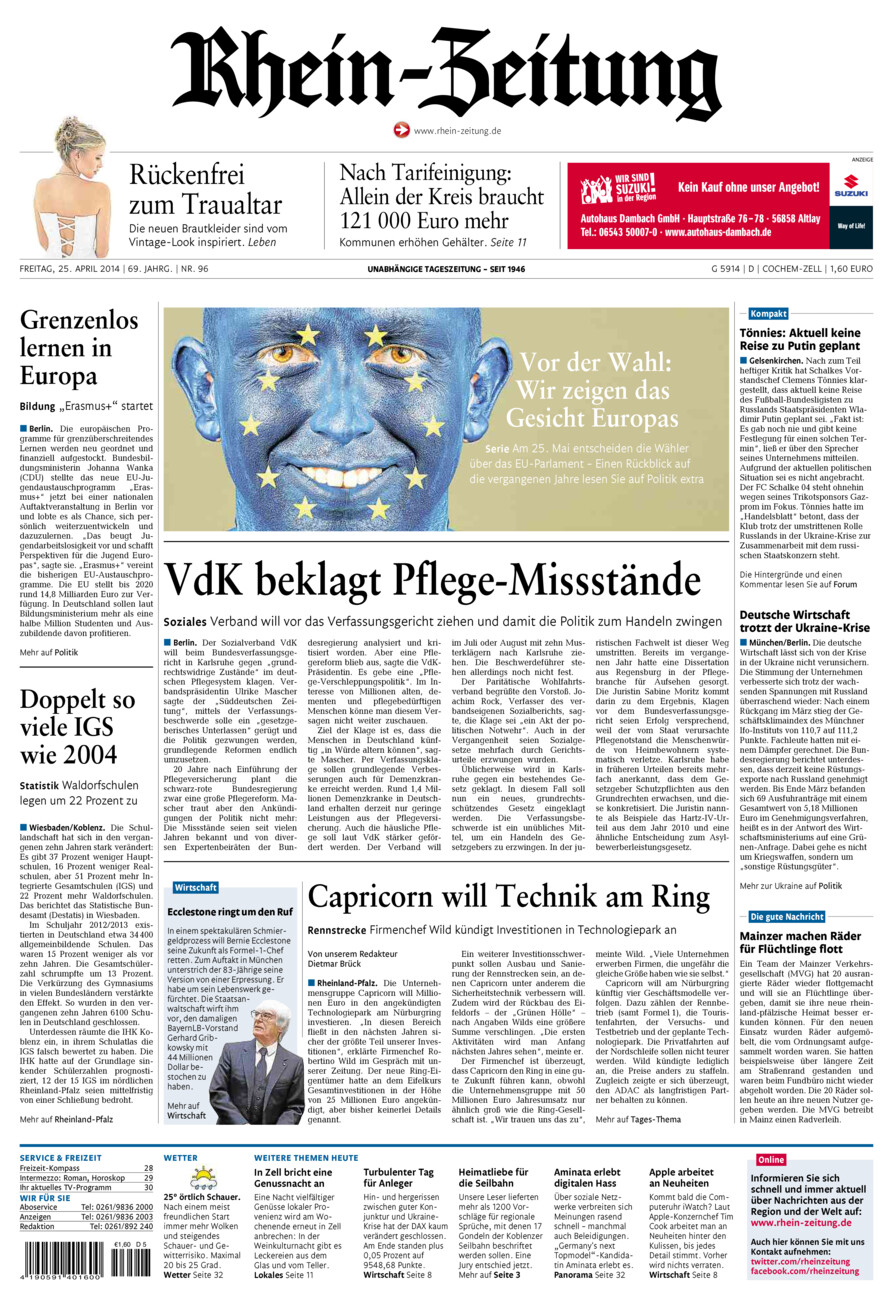 Rhein-Zeitung Kreis Cochem-Zell vom Freitag, 25.04.2014