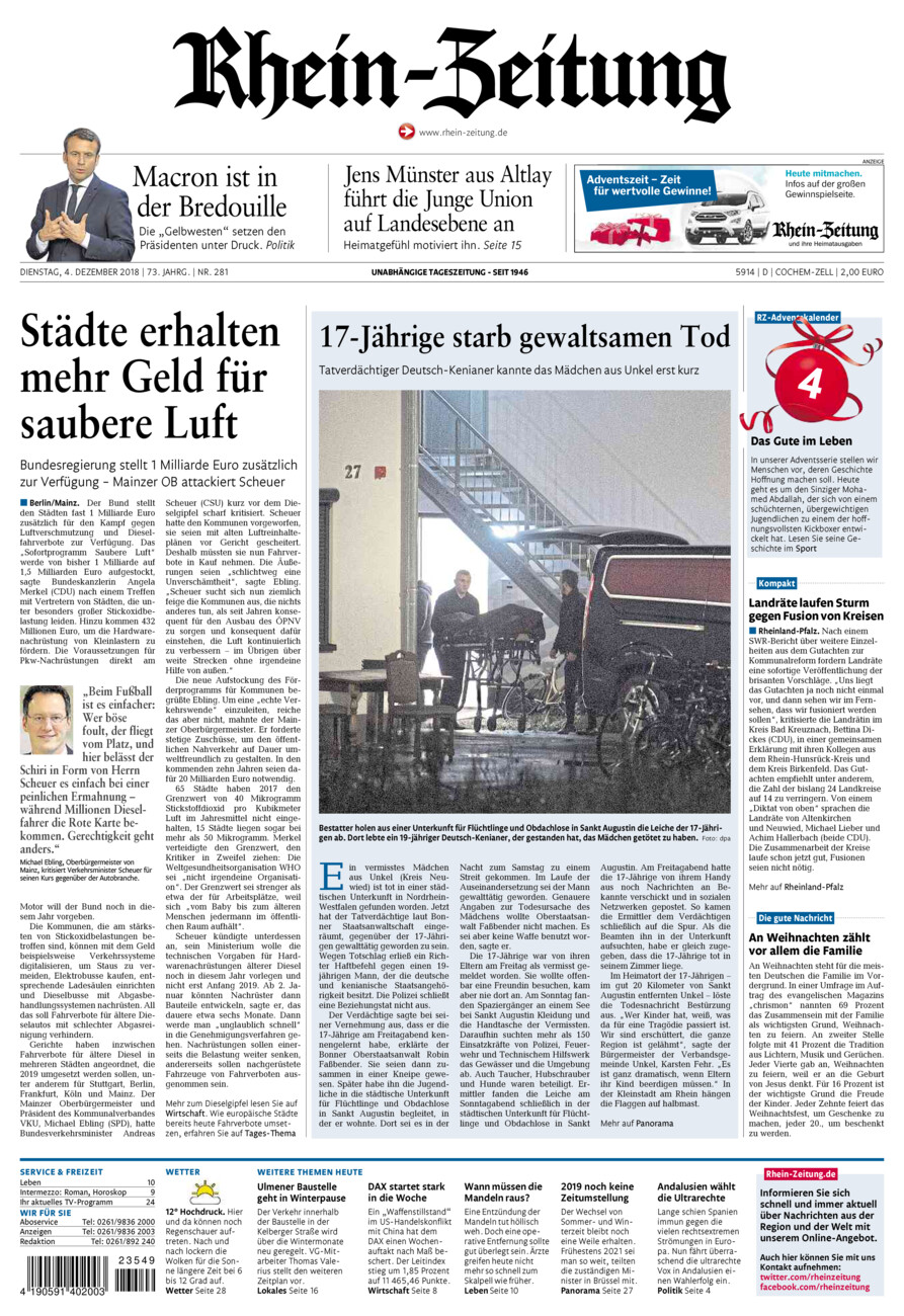 Rhein-Zeitung Kreis Cochem-Zell vom Dienstag, 04.12.2018