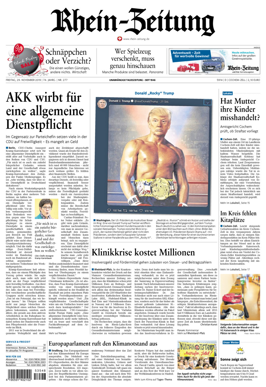 Rhein-Zeitung Kreis Cochem-Zell vom Freitag, 29.11.2019