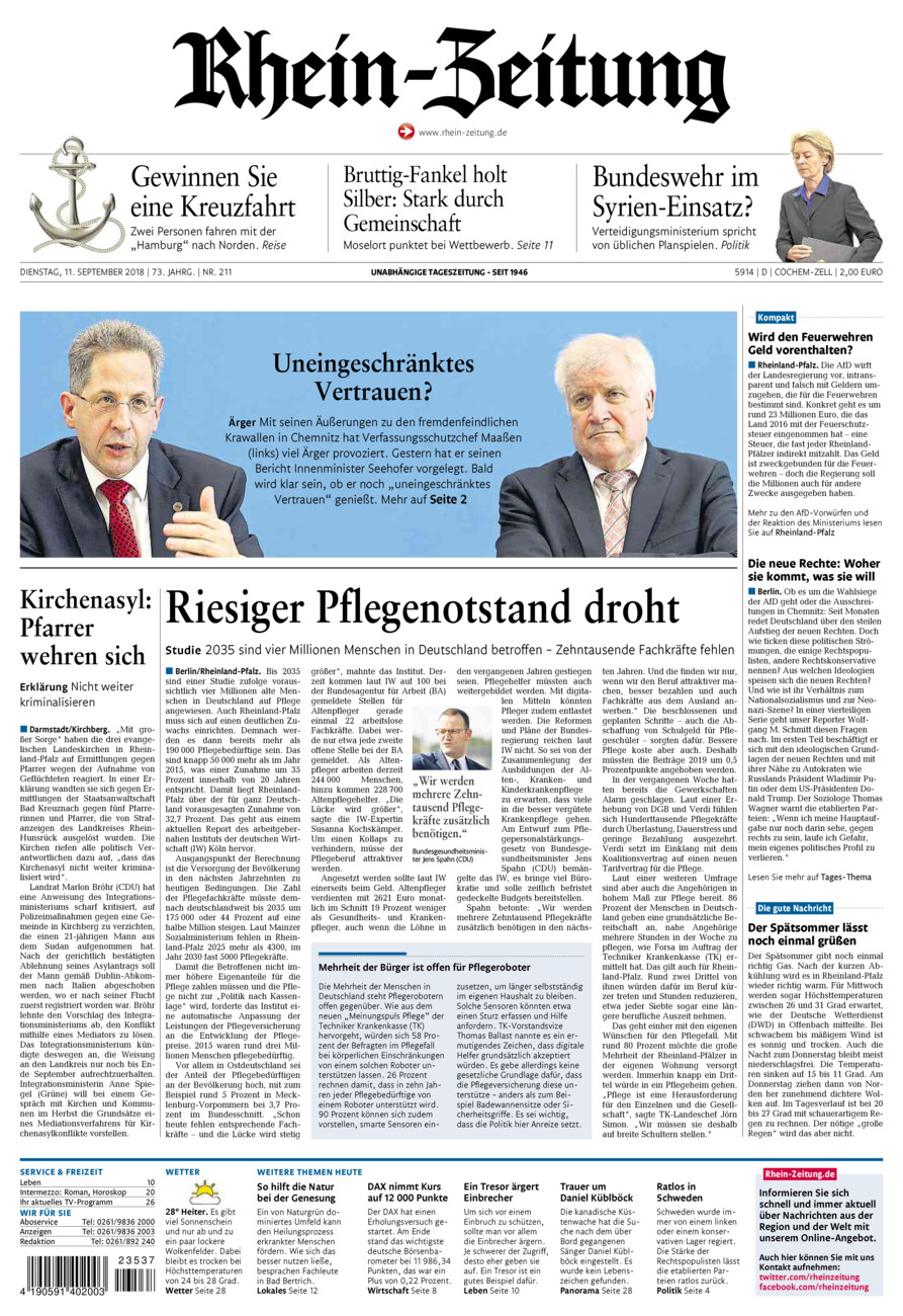 Rhein-Zeitung Kreis Cochem-Zell vom Dienstag, 11.09.2018