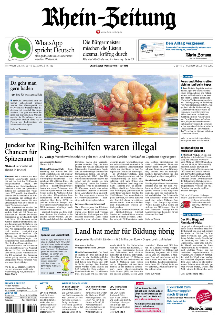 Rhein-Zeitung Kreis Cochem-Zell vom Mittwoch, 28.05.2014