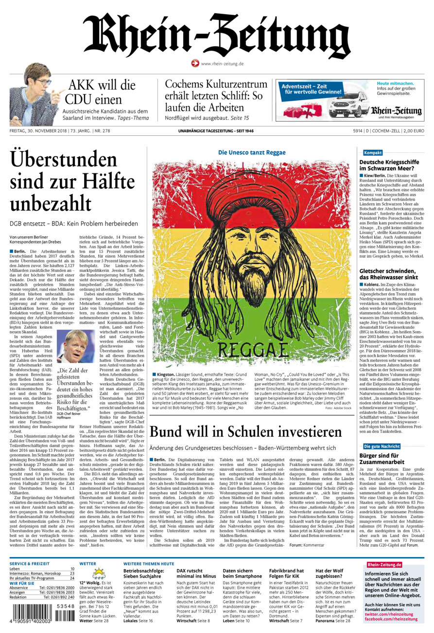 Rhein-Zeitung Kreis Cochem-Zell vom Freitag, 30.11.2018