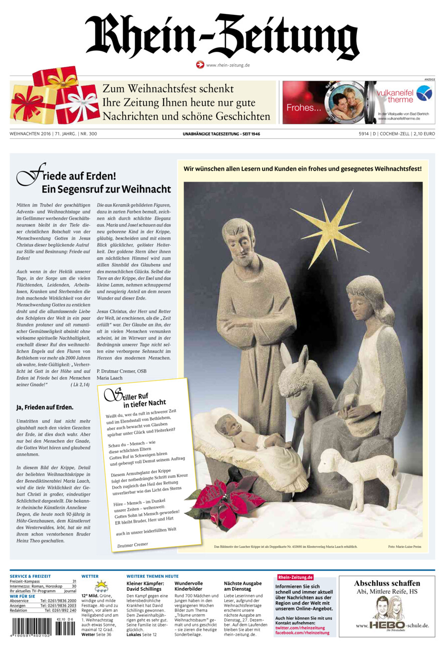Rhein-Zeitung Kreis Cochem-Zell vom Samstag, 24.12.2016